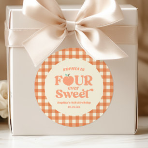 Four Ever Sweet Peach Fruit 4th Birthday Party Classic Round Sticker