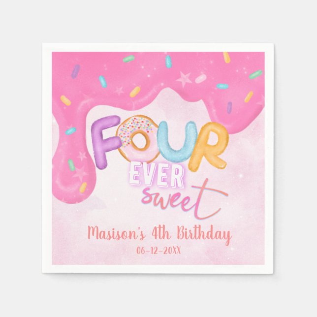 four ever sweet Pink Frosting Girl's Birthday  Napkin (Front)
