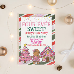 Four-Ever Sweet, Pink Gingerbread 4th Birthday Invitation