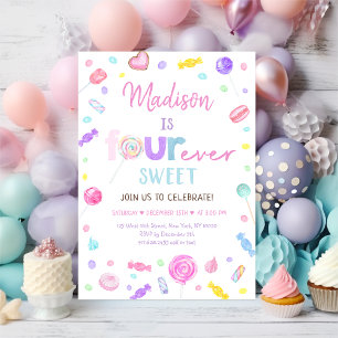 FOUR ever Sweet Shop Candy Lollipop Birthday Invitation