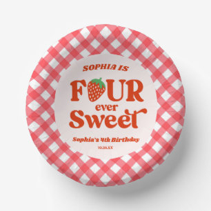 Four Ever Sweet Strawberry 4th Birthday Party Paper Plate