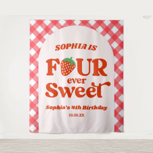 Four Ever Sweet Strawberry 4th Birthday Party Tapestry