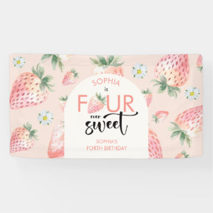 Four ever sweet strawberry kids birthday banner