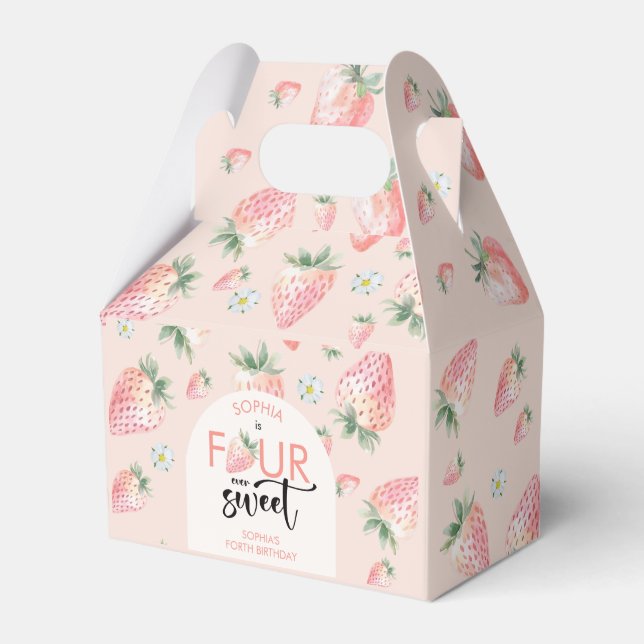 Four ever sweet strawberry kids birthday favour box (Front Side)