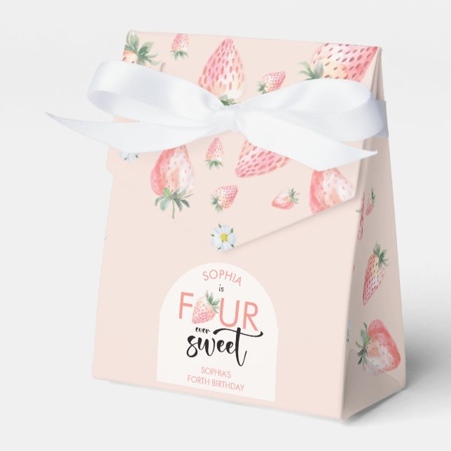 Four ever sweet strawberry kids birthday favour box (Front Side)