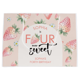 Four ever sweet strawberry kids birthday large gift bag
