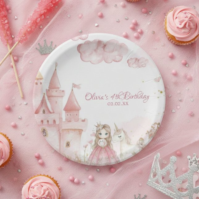 Four Ever The Princess Pink Castle 4th Birthday Paper Plate (Creator Uploaded)