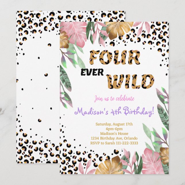 Four Ever Wild 4th Birthday Invitation (Front/Back)