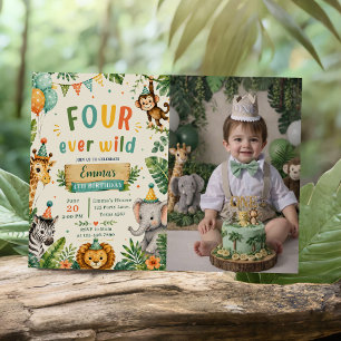 Four Ever Wild 4th Birthday Party Invitation