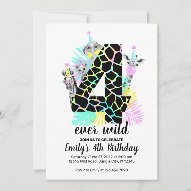 Four ever wild 4th Wild Birthday invitation (Front)