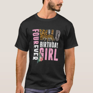 Four Ever Wild Birthday Girls Leopard Animal Patte T-Shirt