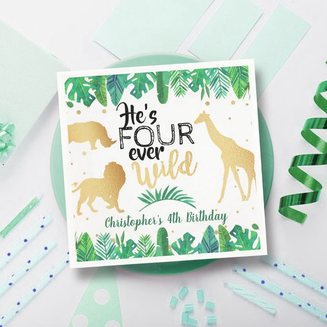 Four Ever Wild Boys 4th Birthday Napkin (Creator Uploaded)