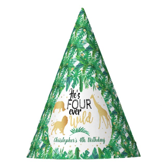 Four Ever Wild Boys 4th Birthday Party Hat (Front)