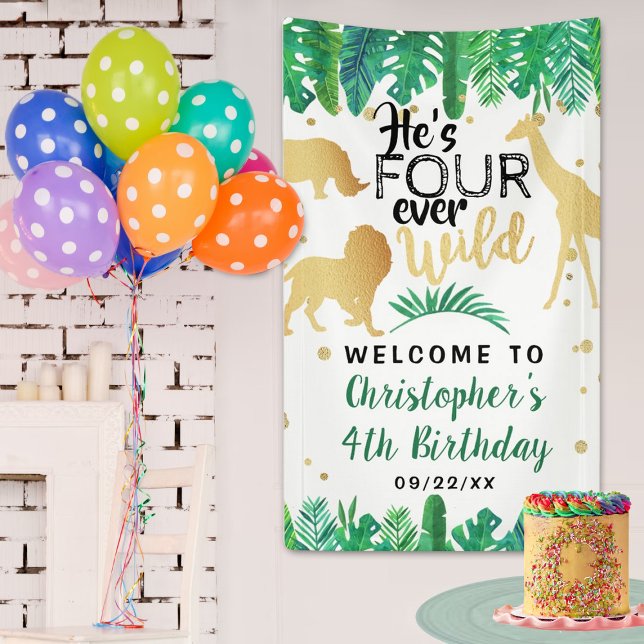 Four Ever Wild Boys 4th Birthday Party Welcome Banner (Creator Uploaded)