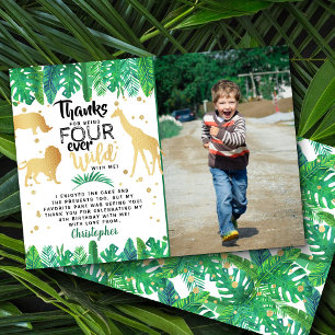 Four Ever Wild Boys 4th Birthday Photo Thank You Card