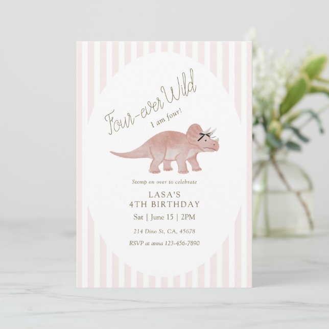 Four-ever Wild Dinosaur Birthday Invitation (Standing Front)