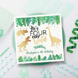 Four Ever Wild Dinosaur Boys 4th Birthday Napkin