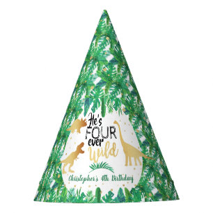 Four Ever Wild Dinosaur Boys 4th Birthday Party Hat