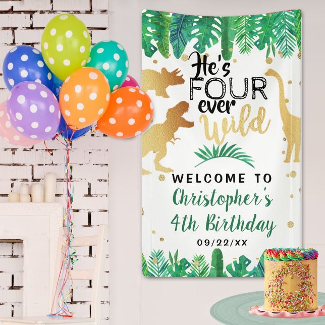 Four Ever Wild Dinosaur Boys 4th Birthday Welcome Banner (Creator Uploaded)