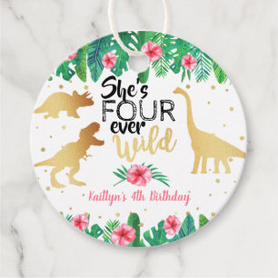 Four Ever Wild Dinosaur Girls 4th Birthday Favour Tags
