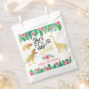 Four Ever Wild Dinosaur Girls 4th Birthday Party Favour Bags