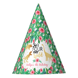 Four Ever Wild Dinosaur Girls 4th Birthday Party Hat