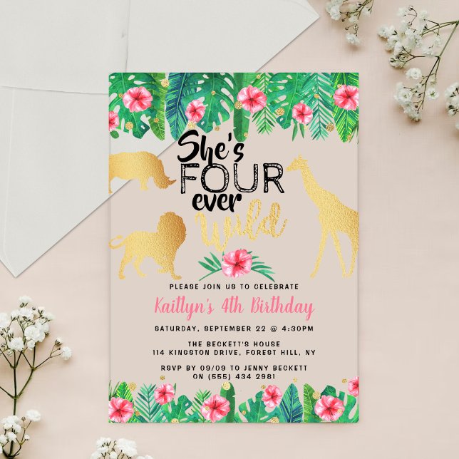 Four Ever Wild Girls 4th Birthday Party Acrylic Invitations (Creator Uploaded)