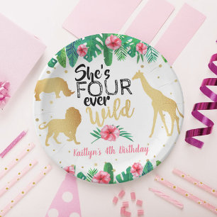 Four Ever Wild Girls 4th Birthday Party Paper Plat Paper Plate