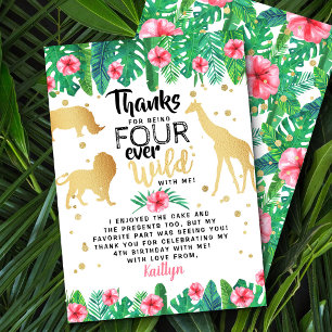 Four Ever Wild Girls 4th Birthday Thank You Card