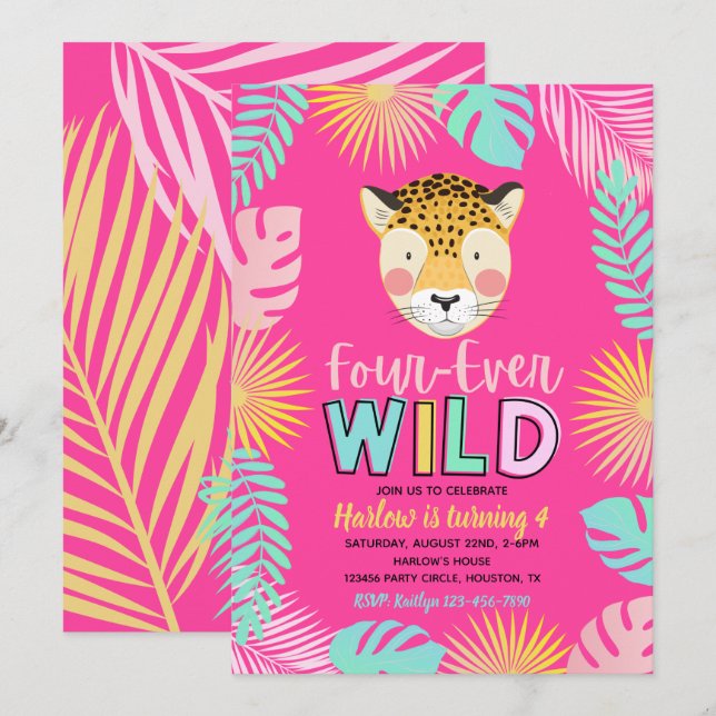 Four-Ever Wild Invitation | 4th Birthday  (Front/Back)