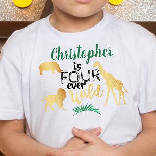 Four Ever Wild Jungle Safari Boys 4th Birthday Toddler T-Shirt