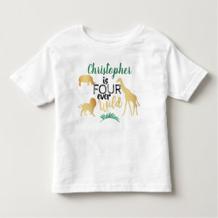 Four Ever Wild Jungle Safari Boys 4th Birthday Toddler T-Shirt