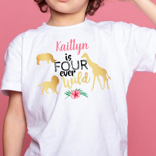 Four Ever Wild Jungle Safari Girls 4th Birthday Toddler T-Shirt