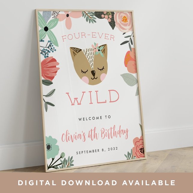 Four-Ever Wild | Kids Birthday Party Welcome Sign (Creator Uploaded)
