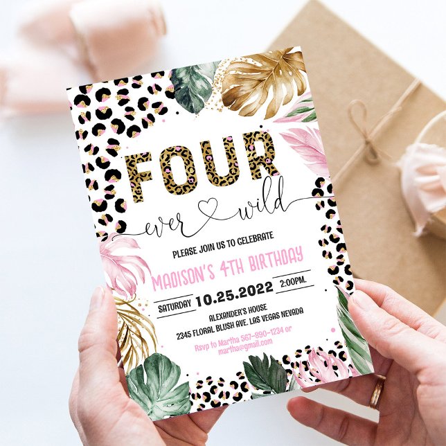 Four Ever Wild Leopard Print Jungle Birthday Invitation (Creator Uploaded)
