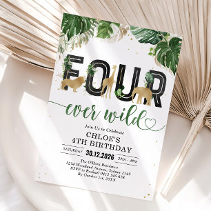 Four Ever Wild Party Animals 4th Birthday Invitation