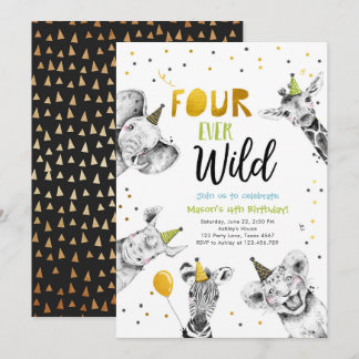 Four Ever Wild Party Animals Safari Boy Birthday I Invitation