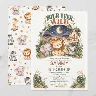 Four Ever Wild Safari 4th Birthday Invitation