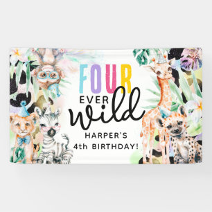 FOUR ever Wild! Safari Animals 4th Birthday Banner