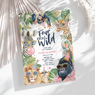 Four Ever Wild Safari Animals 4th Birthday Party Invitation