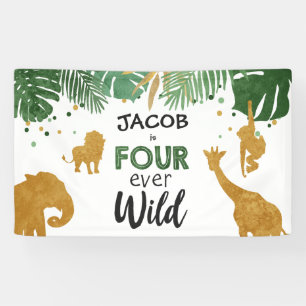 Four Ever Wild Safari Animals Boy Fourth Birthday Banner