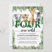 Four Ever Wild Safari Jungle Animals Kids Birthday