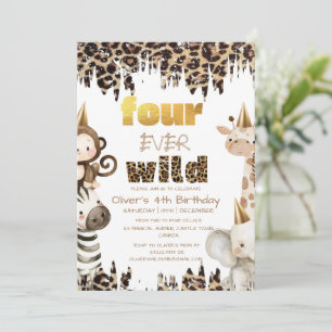 Four Ever Wild Safari Party 4th Birthday Invitation