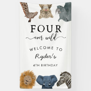 Four Ever Wild Safari Theme Boy's 4th Birthday Banner