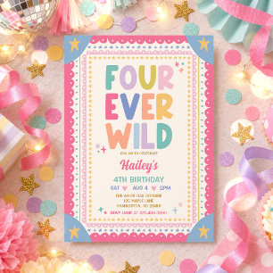 Four Ever Wild Whimsical Girl 4th Birthday Party Invitation