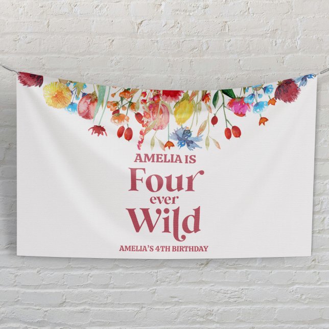 Four Ever Wild Wildflower 4th Birthday Party Banner (Creator Uploaded)