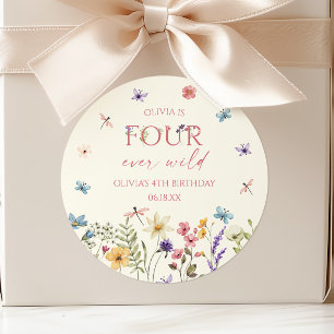 Four Ever Wild Wildflower 4th Birthday Party Classic Round Sticker