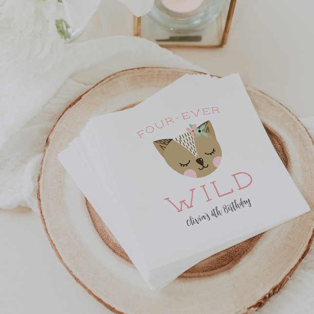 Four-Ever Wild | Woodland Boho Kids Birthday Party Napkin (Creator Uploaded)