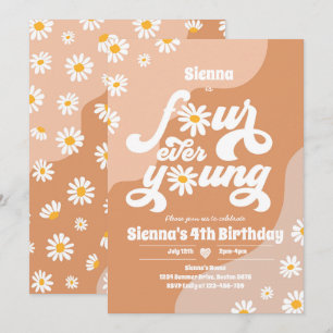 Four Ever Young 4th Birthday Party Boho Daisy Invitation