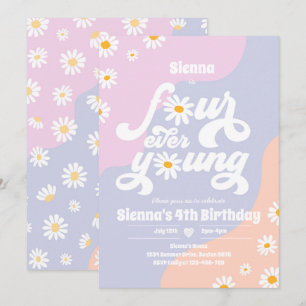 Four Ever Young 4th Birthday Party Boho Daisy Invitation
